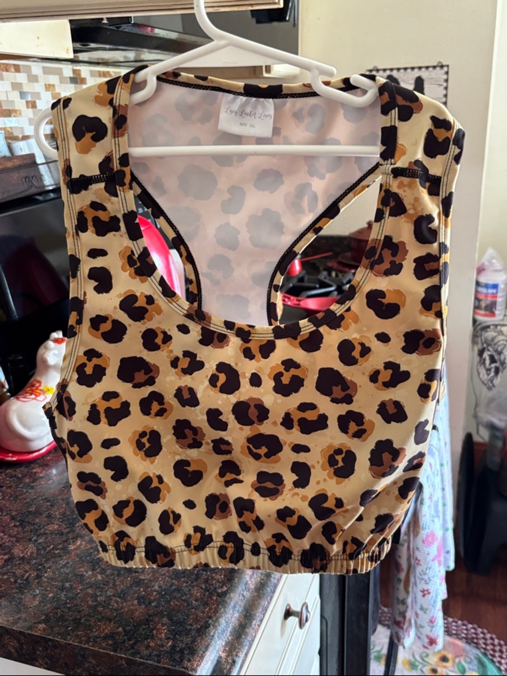 3x juniors Leopard Print Racerback Crop Sports Bra - Tan & Brown